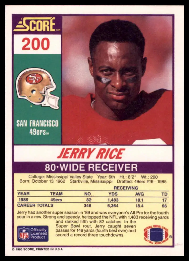 1990 Score Jerry Rice 200 San Francisco 49ers NM - Football Card Single