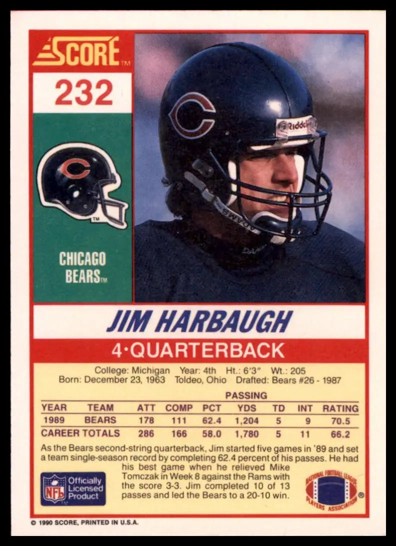 1990 Score Jim Harbaugh RC 232 Chicago Bears NM - Football Card Single