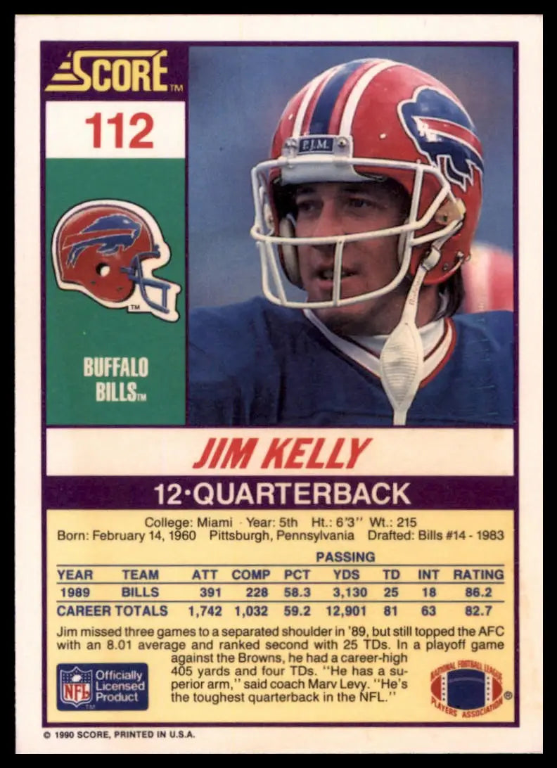 1990 Score Jim Kelly 112 Buffalo Bills NM - Football Card Single