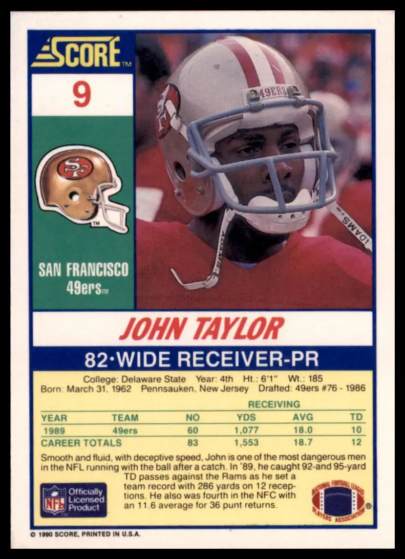 1990 Score John Taylor 9 San Francisco 49ers NM - Football Card Single