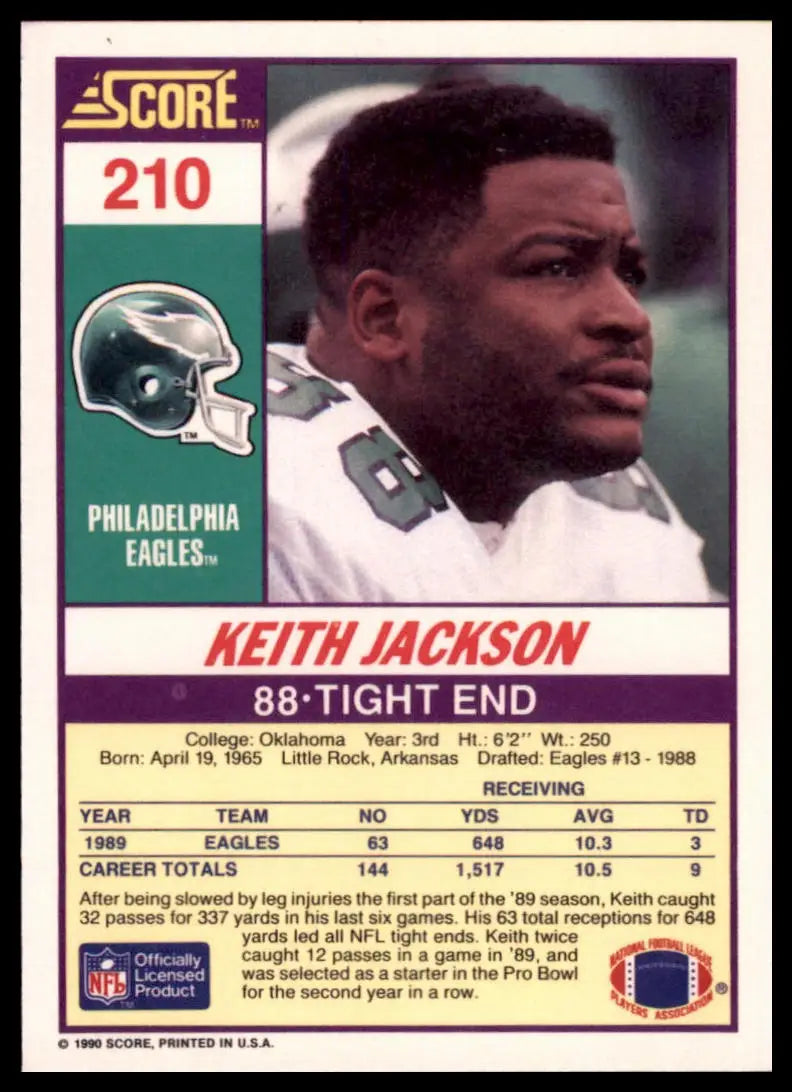 1990 Score Keith Jackson 210 Philadelphia Eagles NM - Football Card Single