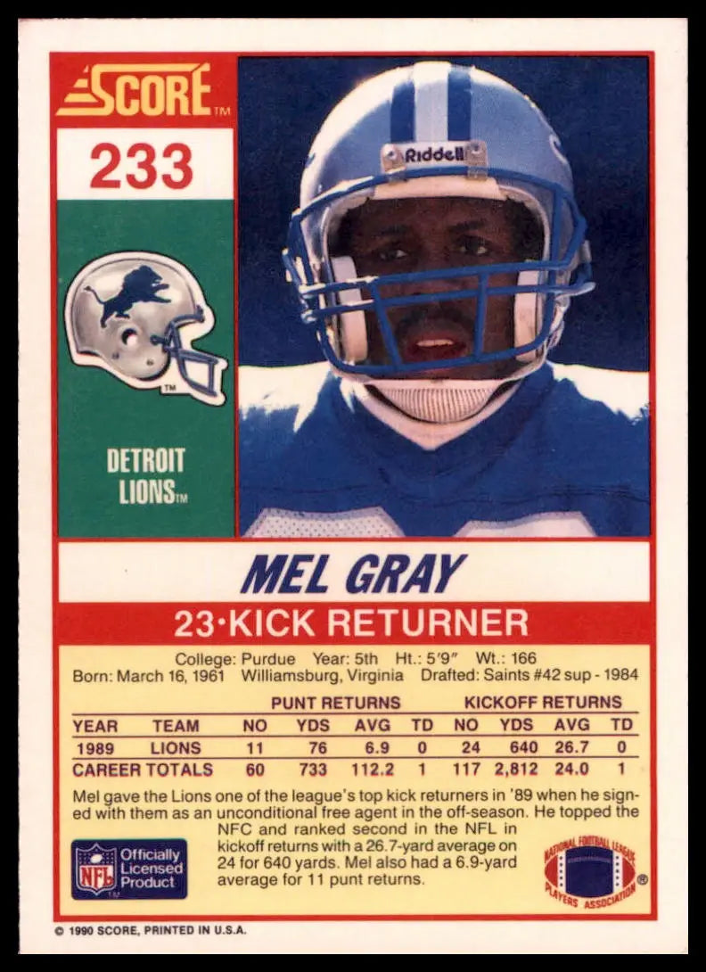 1990 Score Mel Gray 233 Detroit Lions NM - Football Card Single