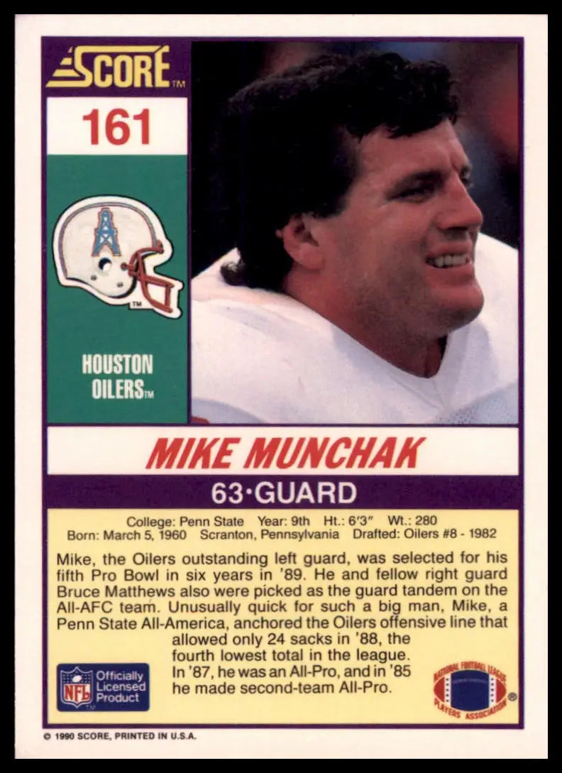 1990 Score Mike Munchak 161 Houston Oilers NM - Football Card Single