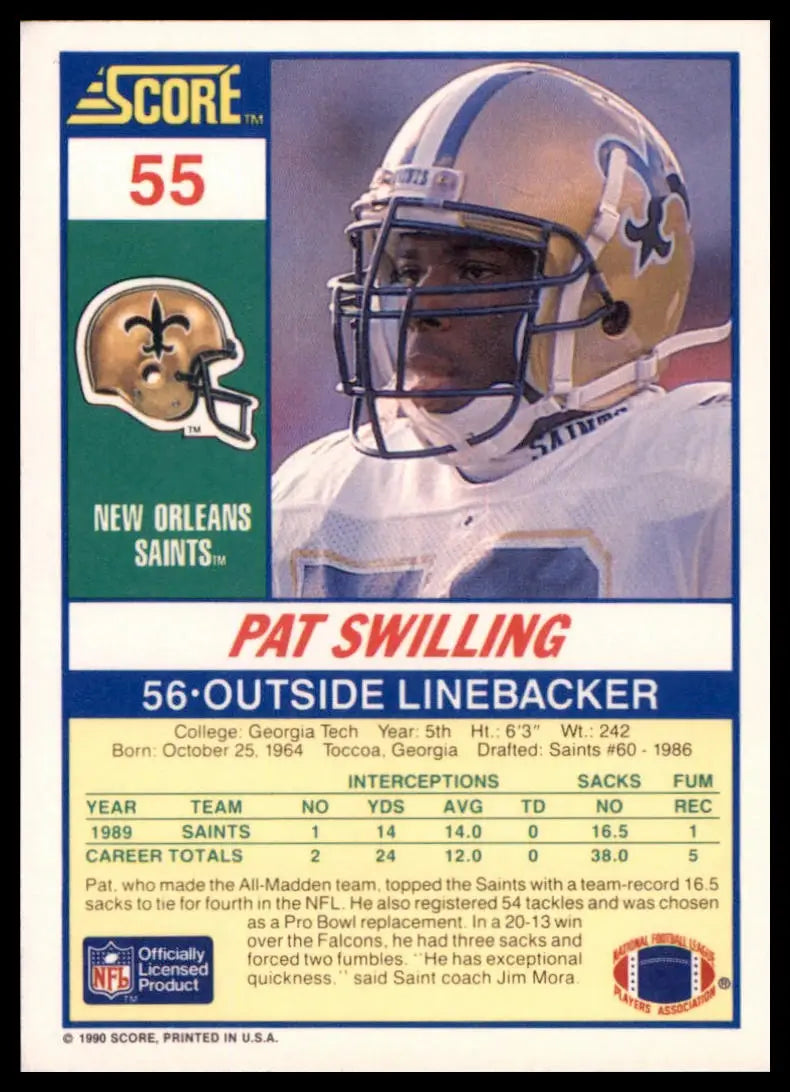 1990 Score Pat Swilling 55 New Orleans Saints NM - Football Card Single