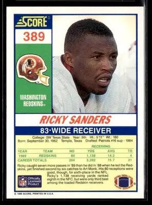 1990 Score Ricky Sanders #389 Washington Redskins - Football Card Single