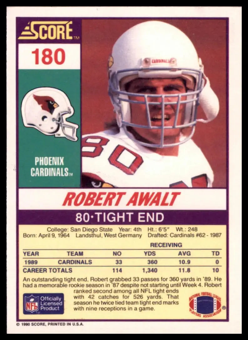 1990 Score Robert Awalt 180 Phoenix Cardinals NM - Football Card Single