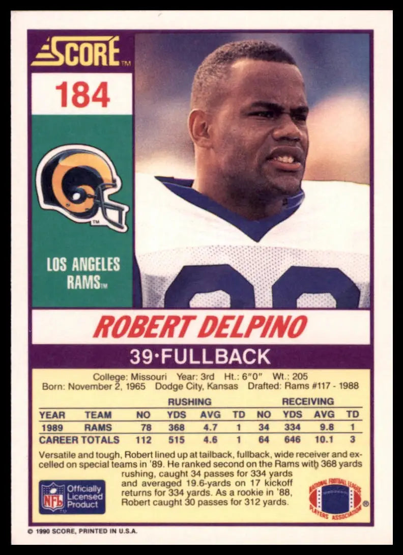 1990 Score Robert Delpino 184 Los Angeles Rams NM - Football Card Single