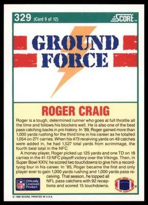 1990 Score Roger Craig 329 San Francisco 49ers