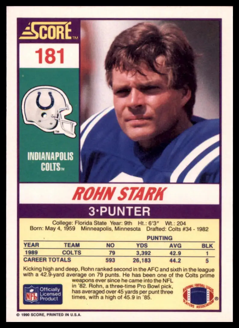 1990 Score Rohn Stark 181 Indianapolis Colts NM - Football Card Single