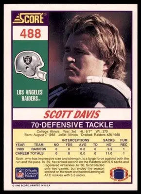 1990 Score Scott Davis RC 488 Los Angeles Raiders