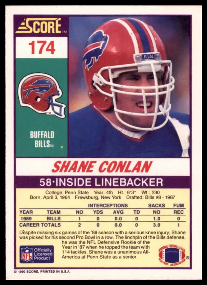 1990 Score Shane Conlan 174 Buffalo Bills NM - Football Card Single