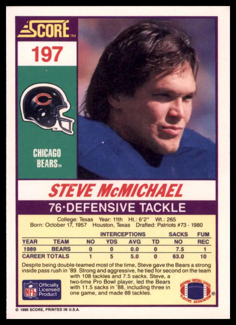 1990 Score Steve McMichael 197 Chicago Bears NM - Football Card Single