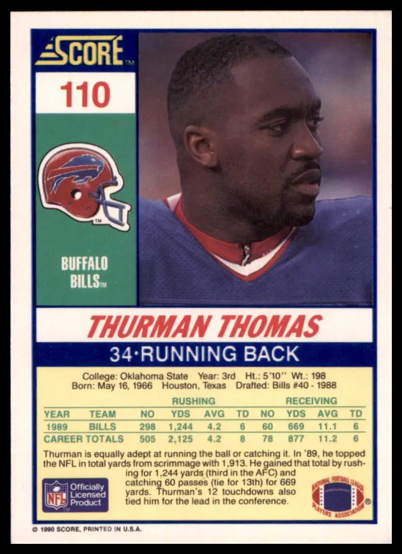 1990 Score Thurman Thomas 110 Buffalo Bills NM - Football Card Single