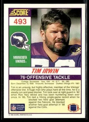 1990 Score Tim Irwin #493 RC Minnesota Vikings - Football Card Single