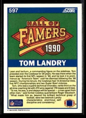 1990 Score Tom Landry #597 Dallas Cowboys - Football Card Single