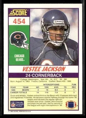 1990 Score Vestee Jackson #454 Chicago Bears - Football Card Single