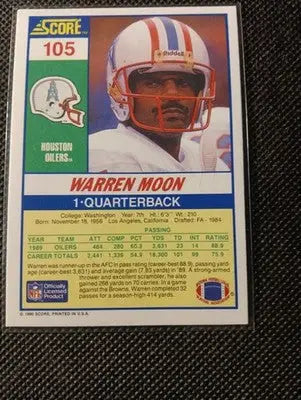 1990 Score - Warren Moon #105. Houston Oilers. NRMT+ - Football Card Single