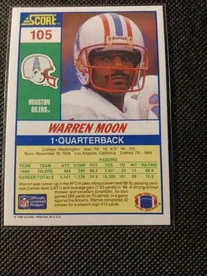 1990 Score - Warren Moon #105. Houston Oilers. NRMT+ - Football Card Single