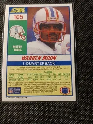 1990 Score - Warren Moon #105. Houston Oilers. NRMT+ - Football Card Single