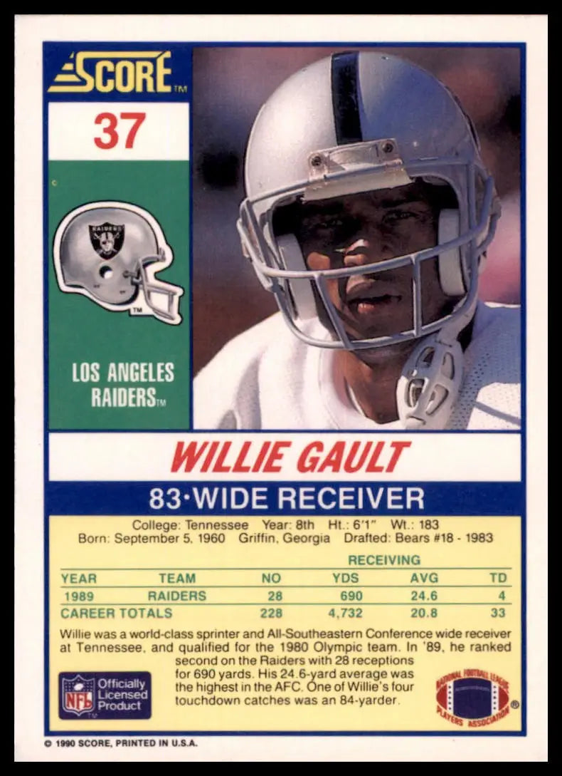 1990 Score Willie Gault 37 Los Angeles Raiders NM - Football Card Single