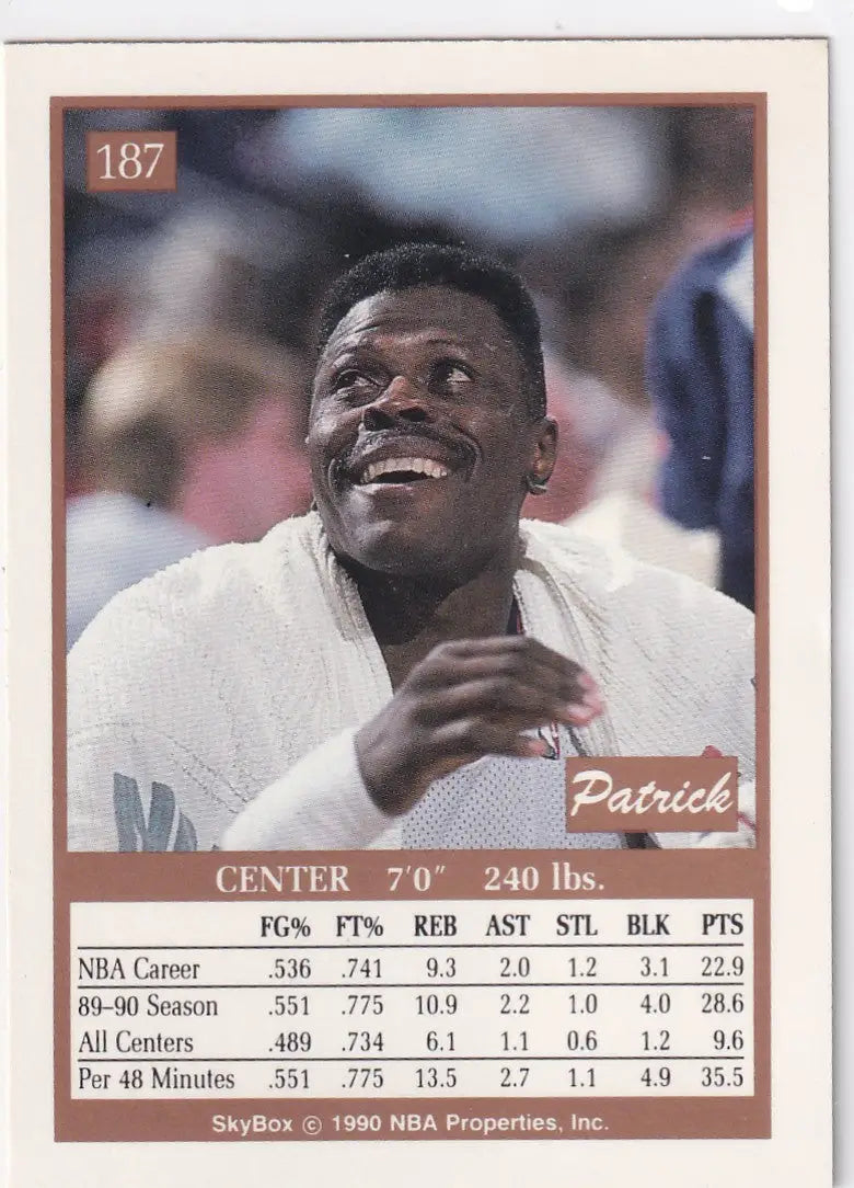 1990 SKYBOX #187 PATRICK EWING- NEW YORK KNICKS - Basketball Card Single