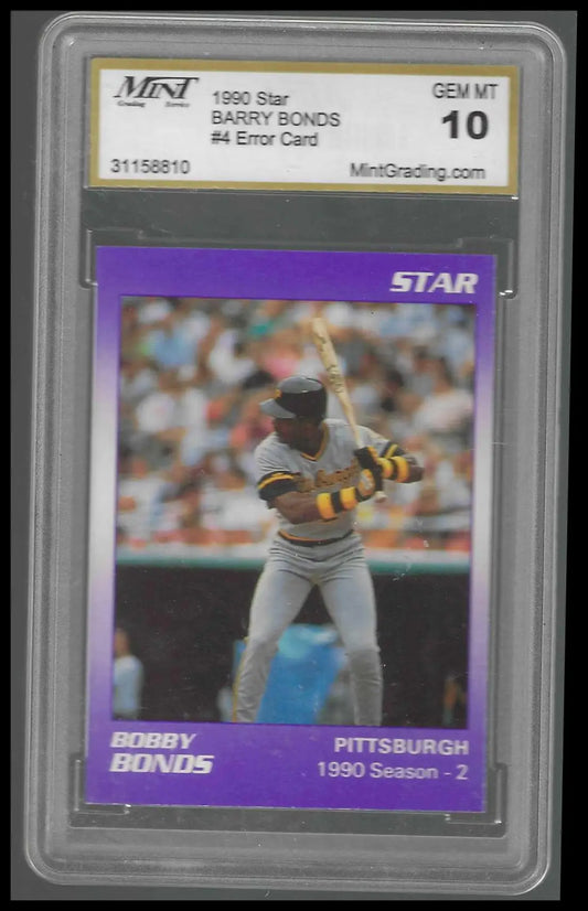 1990 Star Barry Bonds Error #4 Bobby Bonds MINT 10 - Baseball Card Single