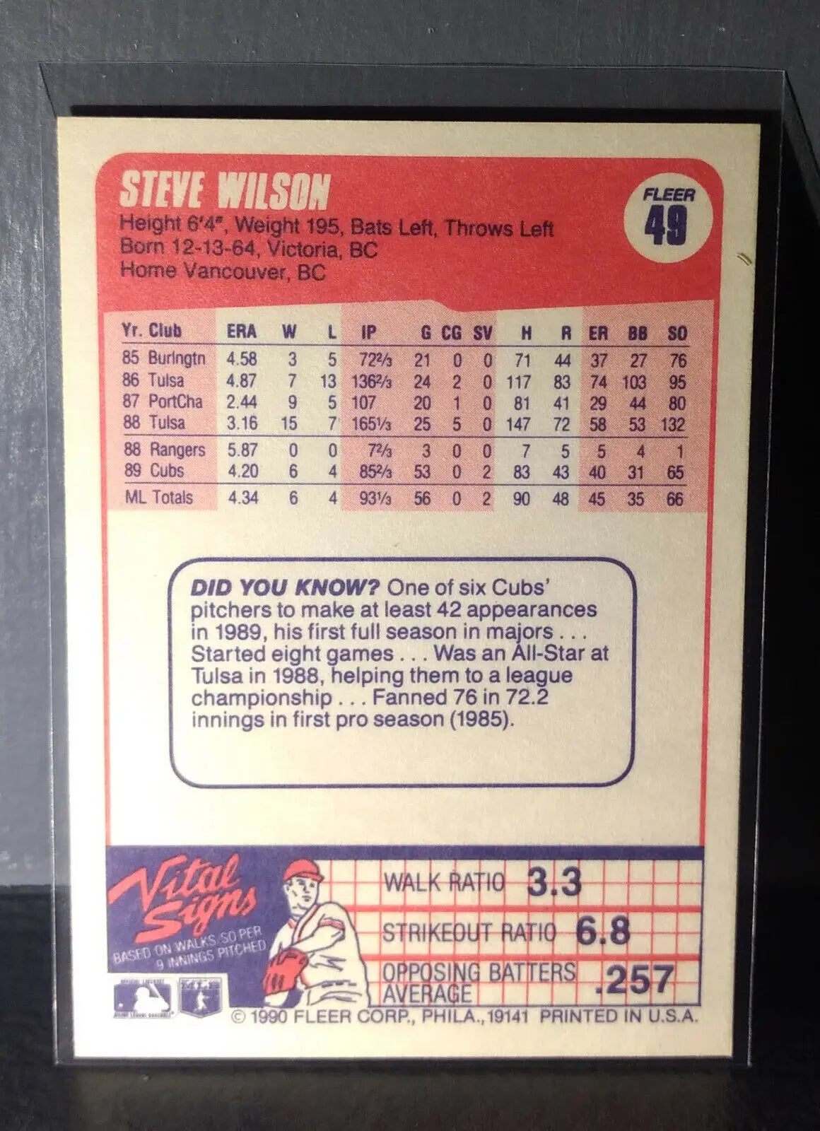 1990 Steve Wilson Fleer Baseball Card #49 - Baseball Card Single