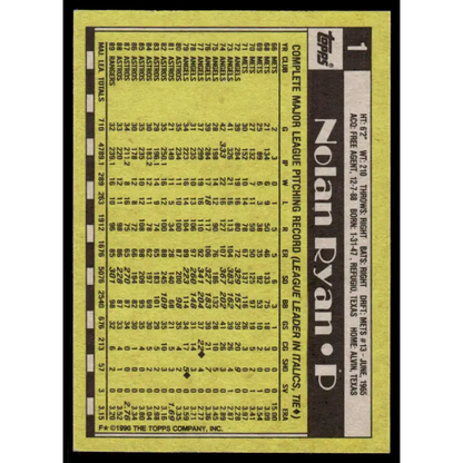1990 Topps #1 Nolan Ryan EX/NM Texas Rangers Baseball Card