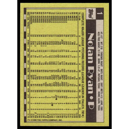 1990 Topps #1 Nolan Ryan EX/NM Texas Rangers Baseball Card