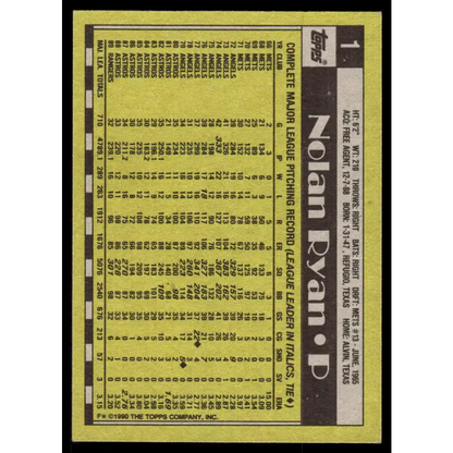 1990 Topps #1 Nolan Ryan EX/NM Texas Rangers Baseball Card