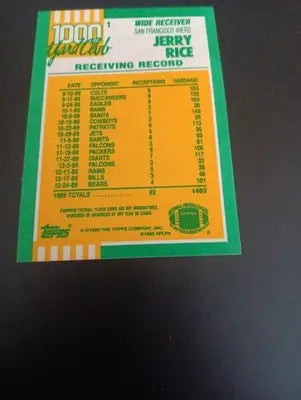 1990 Topps - 1000 yd. Club Jerry Rice #1. San Francisco 49ers. EX+ - Football Card Single