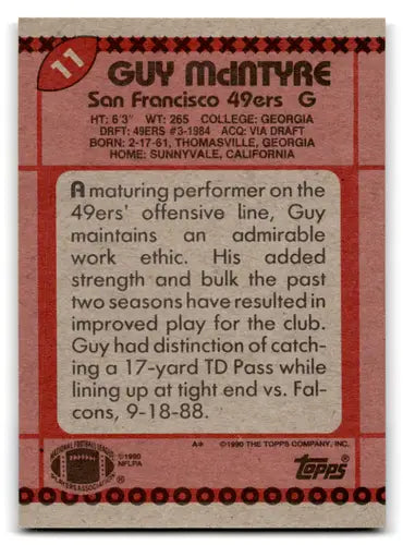 1990 Topps #11 Guy McIntyre NM Near Mint 49ers ID:67371 - Football Card Single