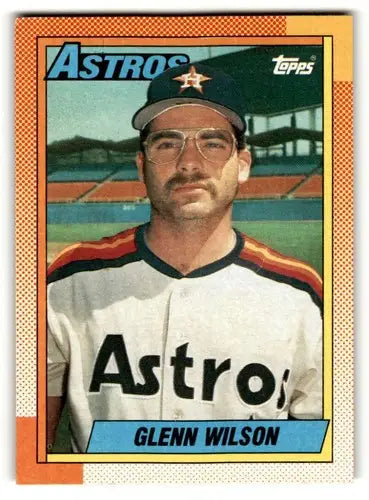 Glenn Wilson Houston Astros baseball card from 1990 Topps #112 with EX/NM condition