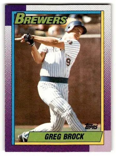 Greg Brock Milwaukee Brewers baseball card from 1990 Topps #139 for collectors