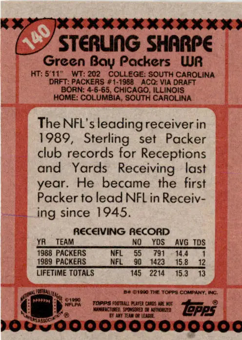 1990 Topps #140b Sterling Sharpe - Football Card Single