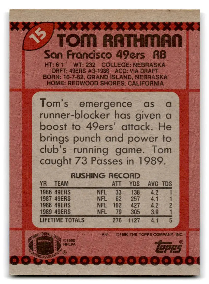 1990 Topps #15 Tom Rathman - Football Card Single