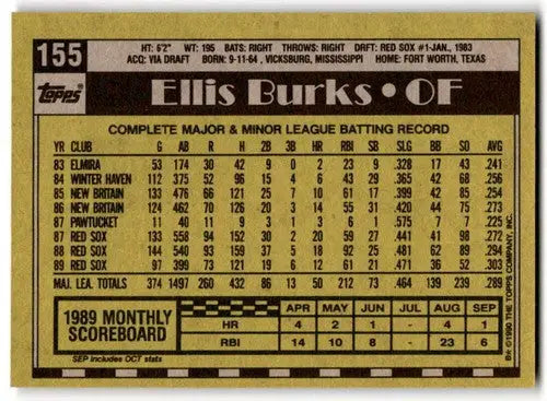 1990 Topps #155 Ellis Burks NM Near Mint Red Sox ID:43447 - Baseball Card Single