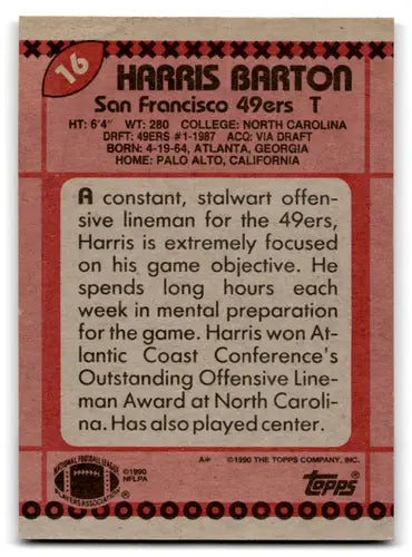 Original gloss Harris Barton football card from 1990 Topps mint 49ers NM Near Mint