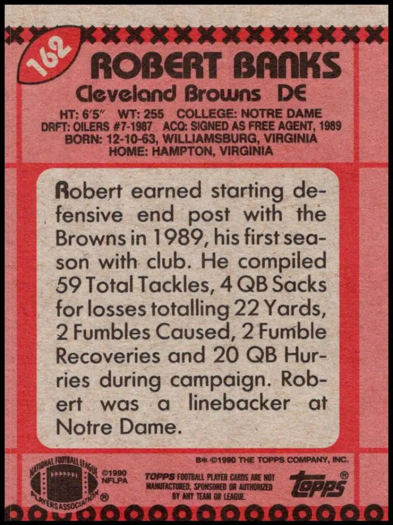 1990 Topps #162 Robert Banks EX Excellent Cleveland Browns Football Card - Football Card Single