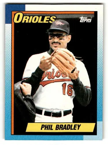 Phil Bradley Orioles baseball card with original gloss from 1990 Topps #163