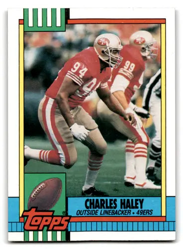 Original gloss Charles Haley football card from 1990 Topps #17 displayed by Simply Sandoval