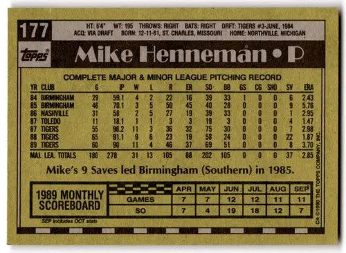 1990 Topps #177 Mike Henneman NM Near Mint Tigers ID:43465 - Baseball Card Single