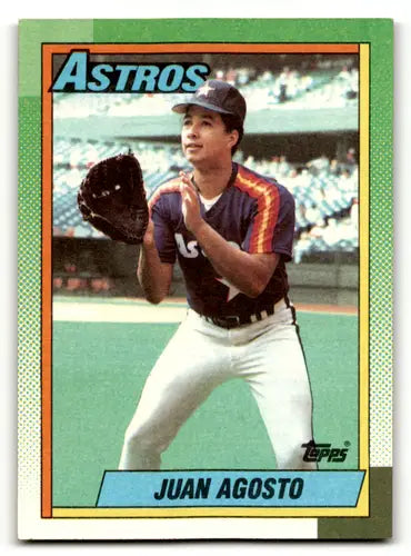 Original gloss 1990 Topps Juan Agosto baseball card featuring Houston Astros player Simply Sandoval