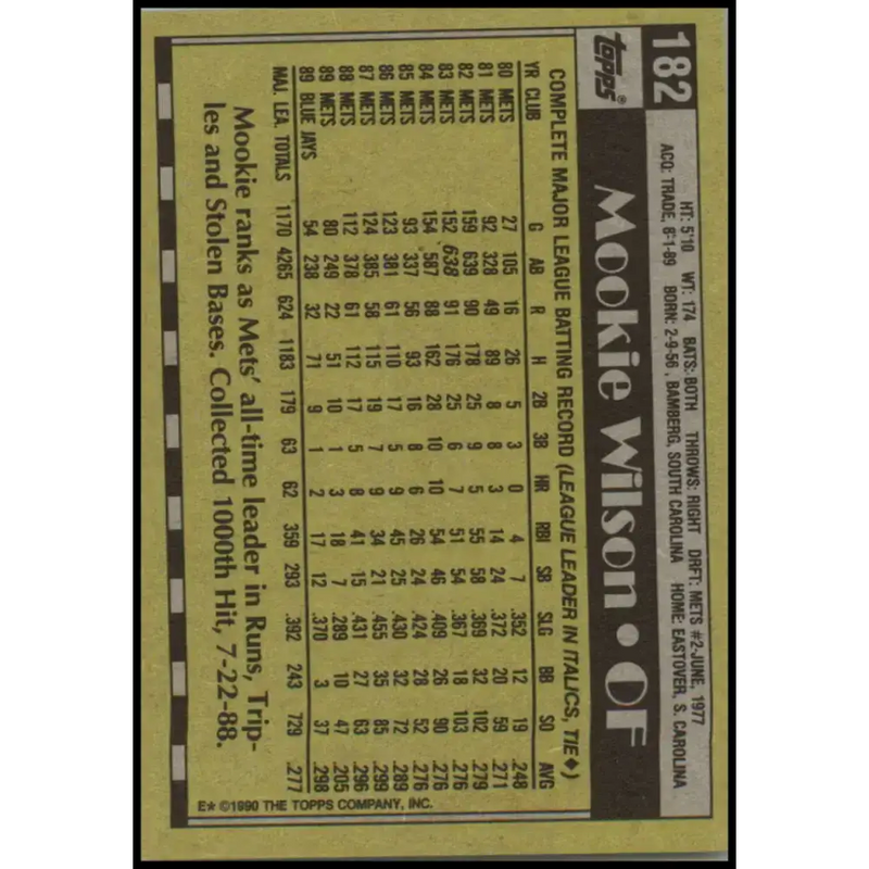 1990 Topps #182 Mookie Wilson NM-MT Toronto Blue Jays Baseball Card - Baseball Card Single