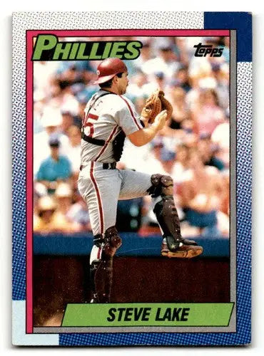 Steve Lake Phillies baseball card with original gloss from 1990 Topps #183
