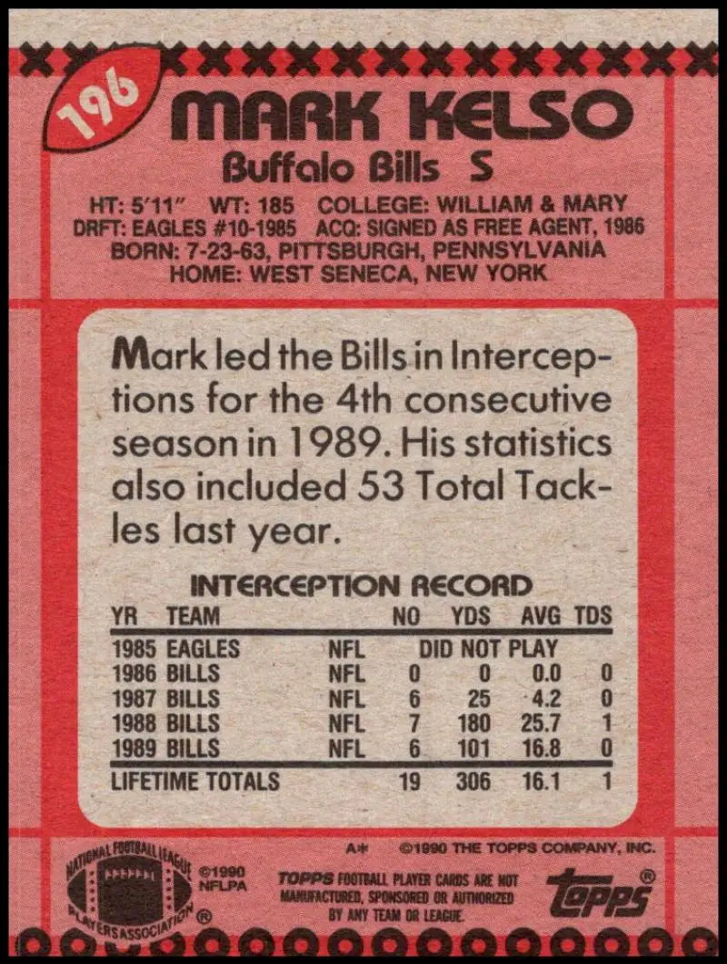1990 Topps #195 Darryl Talley EX Excellent Buffalo Bills Football Card - Football Card Single