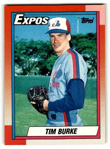 1990 Topps Tim Burke Montreal Expos baseball card displayed in Montreal Expos baseball collection