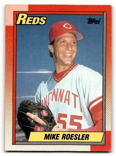 Original gloss 1990 Topps Mike Roesler Cincinnati Reds baseball card image