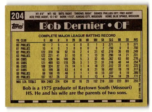 Original gloss of Bob Dernier Philadelphia Phillies baseball card from 1990 Topps series