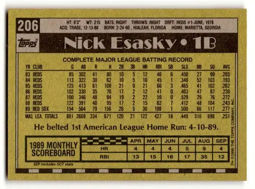 1990 Topps Nick Esasky Boston Red Sox baseball card with original gloss
